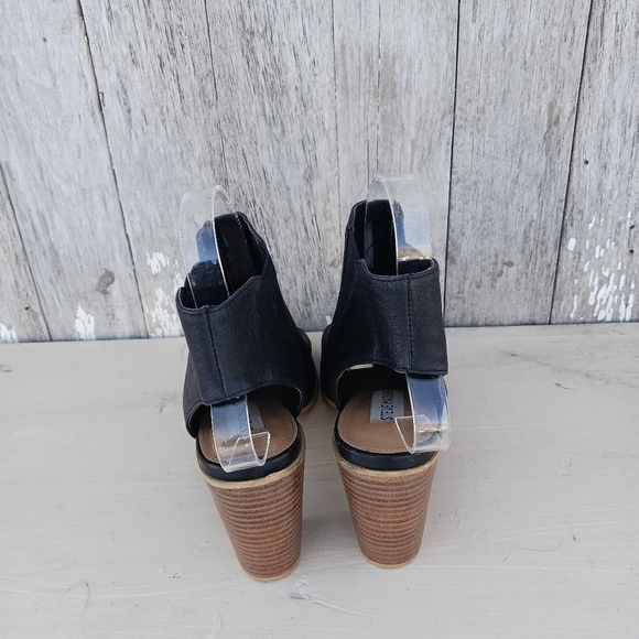 Steve Madden Womens 7.5M Nobel Block Heels Black Leather Open Toe Ankle Boot - Picture 7 of 10